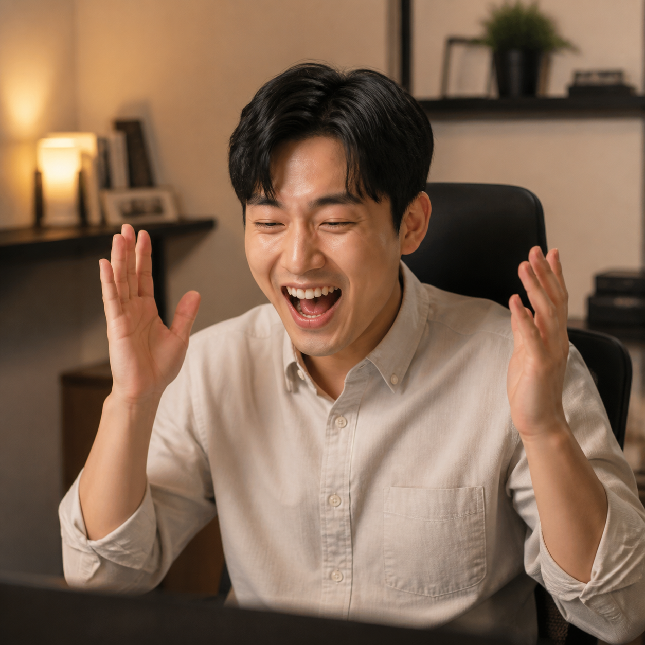 완성된 시스템을 만난 듯 기뻐하는 사람