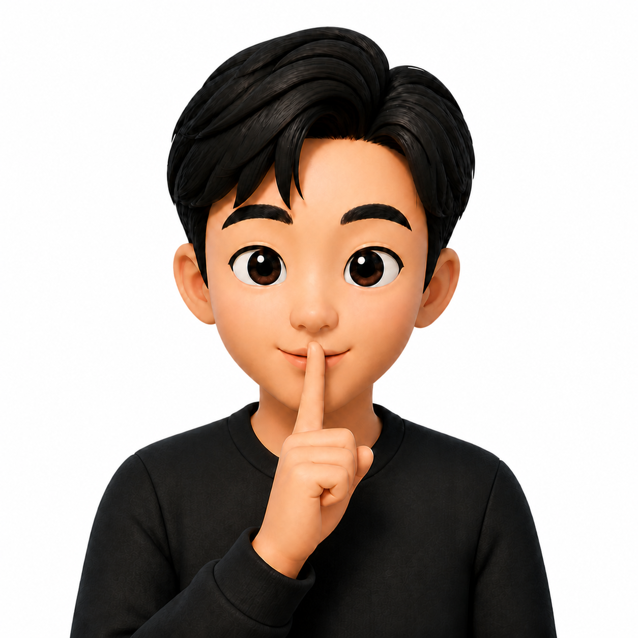 손가락을 입술에 대고 비밀을 알려주는 미모티콘 캐릭터