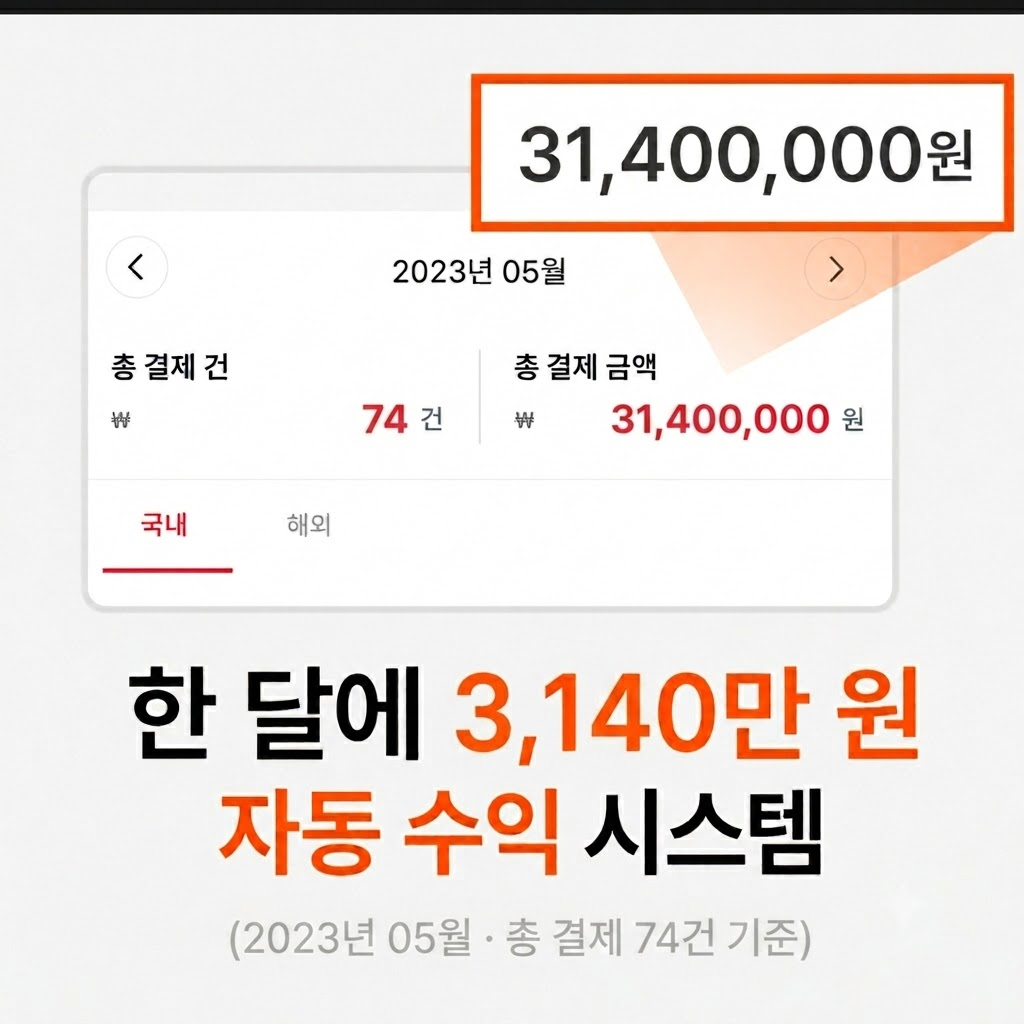 2023년 5월 총 결제 74건, 31,400,000원, 한 달 3,140만 원 자동 수익 시스템 사례