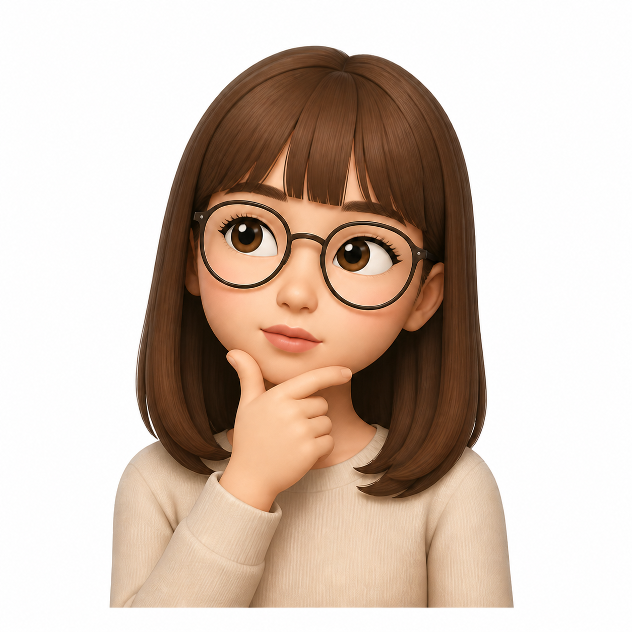 자동화 연결을 고민하는 안경 쓴 여성 미모티콘