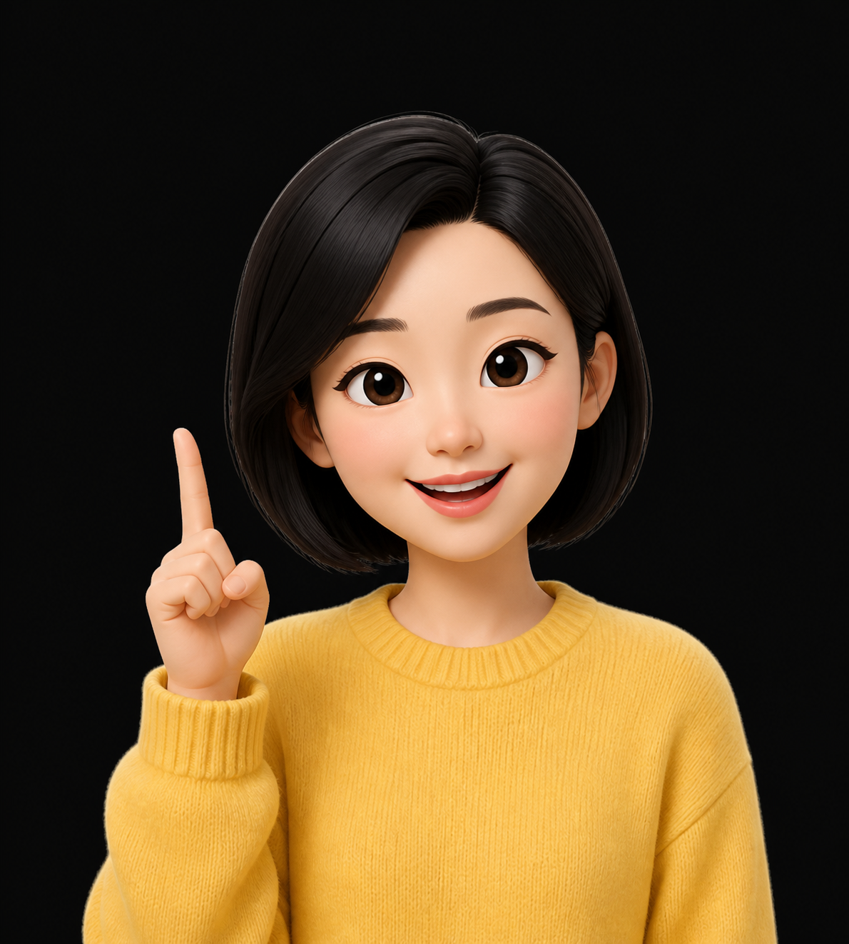 자동화 흐름을 자신 있게 안내하는 여성 미모티콘